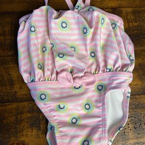 Cat & Jack Baby Girls Swimsuit Size 3-6 M Pink Tutu Lined Striped w/ Kiwi Print
